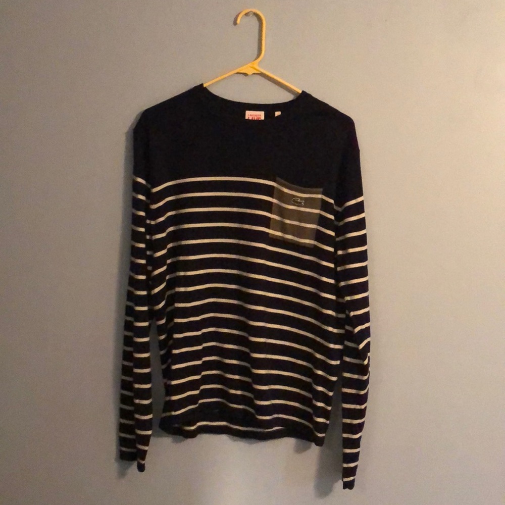 LACOSTE Men’s striped long sleeve w/ front pocket.